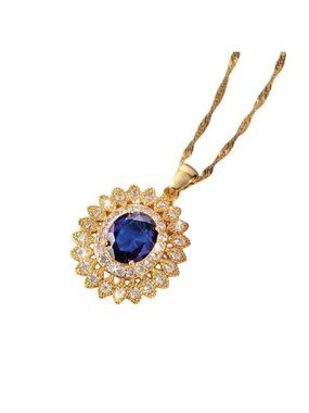 Stauer Azure Skies Blue Oval DiamondAura Pendant And Gold Finish Necklace
